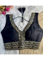 Roman Silk Black Party Wear Embroidery Work Readymade Blouse